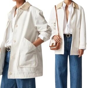 J.Crew Barn Jacket Womens Large Cotton Canvas Corduroy Collar Relaxed Fit NEW